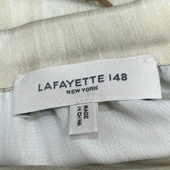 Lafayette 148 Layla Natural Pistachio Button Down Puff Sleeves Satin Shirt XL - Picture 7 of 9
